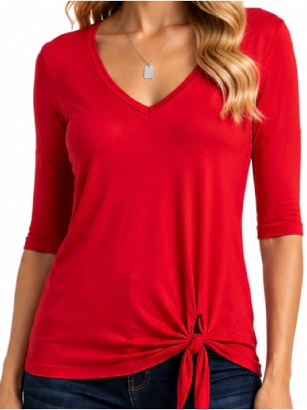 Express Red V-Neck Tie-Front Tunic